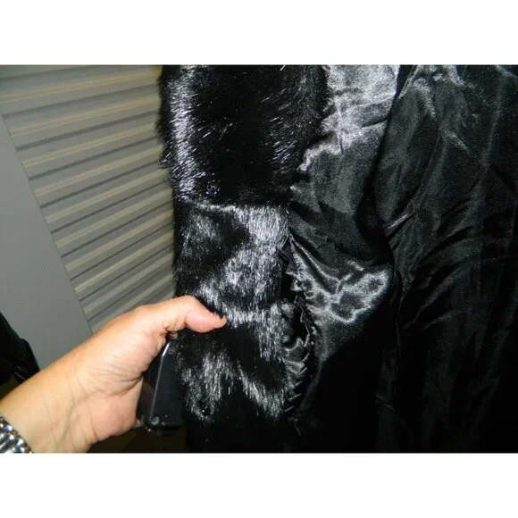 Pamela McCoy Collection Black Faux Fur Long Coat Size L 52" Long With Tags New - Picture 12 of 16